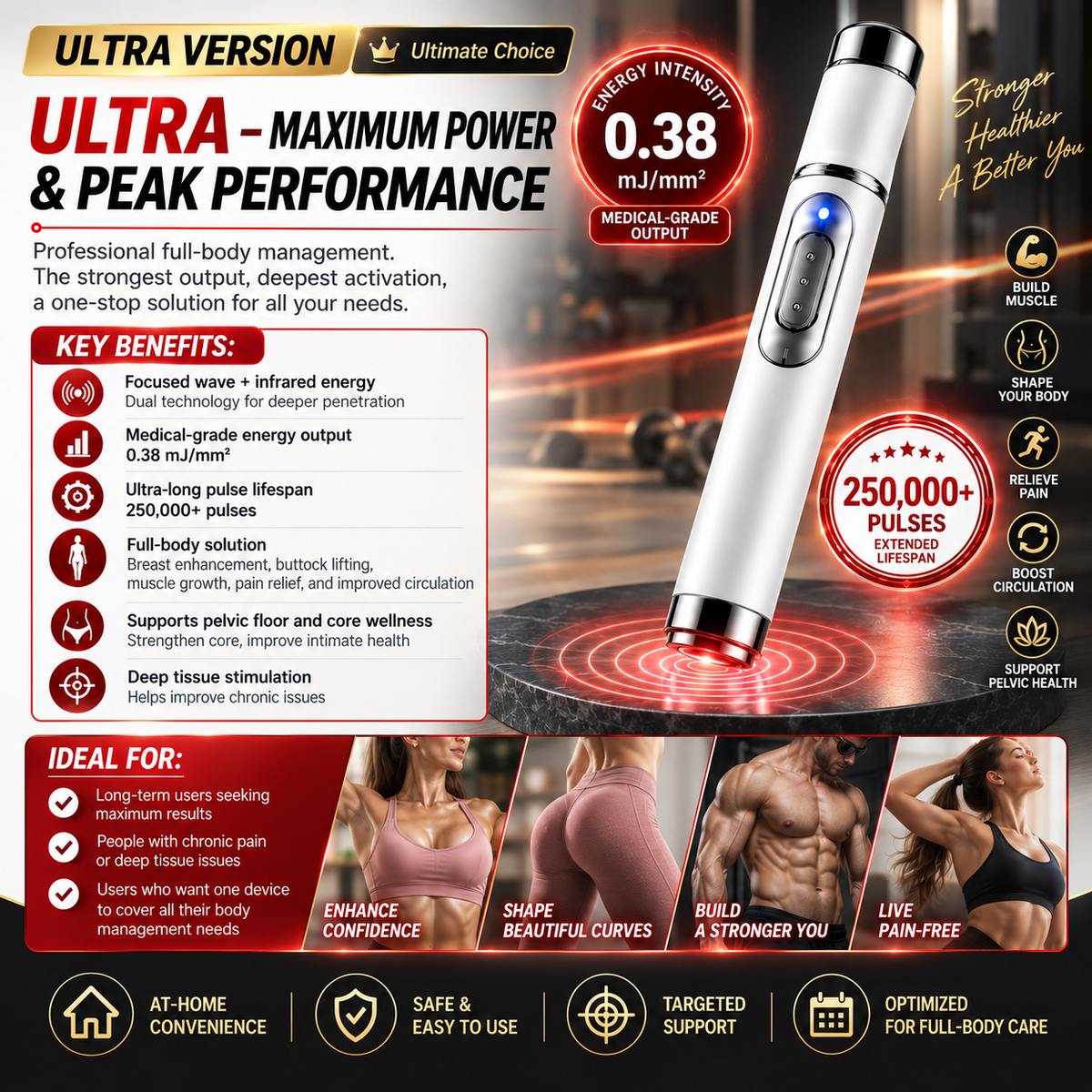 đĽULTRASONIC SHOCK WAVE BODY THERAPY MASSAGERââEnhances bust and lifts buttocks. Fuel Muscle Growth.Boost Circulation. Relieve Pain.