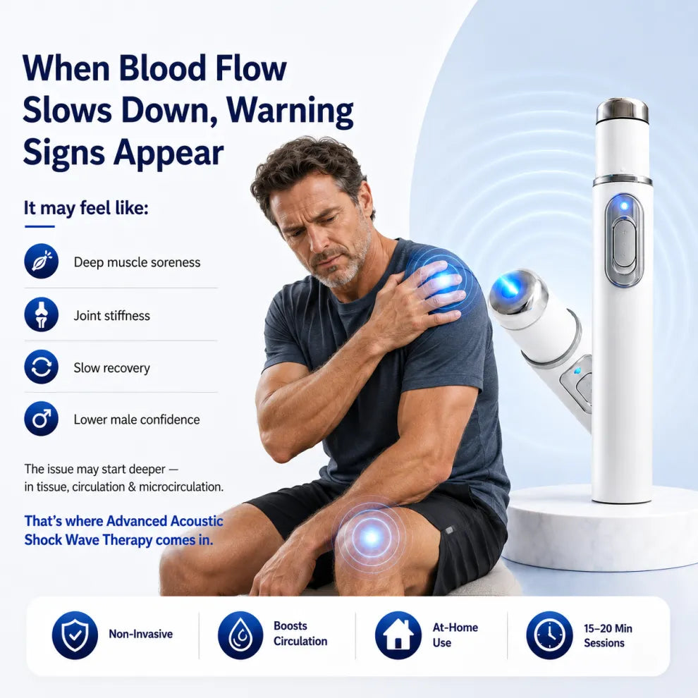 Advanced Acoustic Shockwave Therapy restores penile tissue health to enhance rise rigidity, stamina, and male performance confidence, relieving muscle pain, joint stiffness, tendon discomfort📈