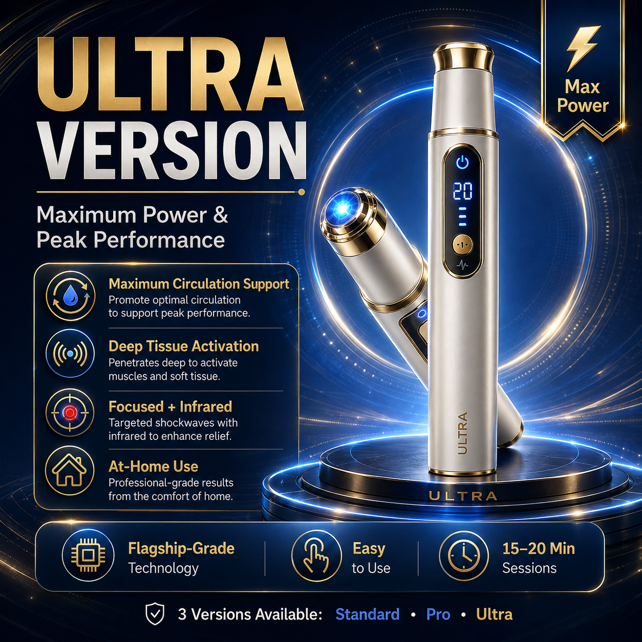 Advanced Acoustic Shockwave Therapy restores penile tissue health to enhance rise rigidity, stamina, and male performance confidence, relieving muscle pain, joint stiffness, tendon discomfort