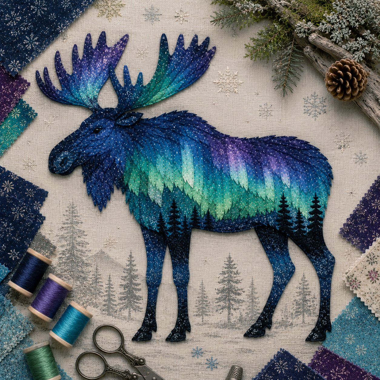 ⏳Last Day 49% OFF - 🌌🐺Northern Lights Wildlife DIY Patchwork Kit