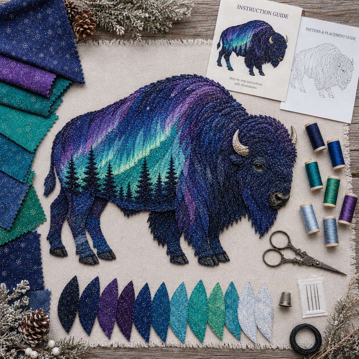 ⏳Last Day 49% OFF - 🌌🐺Northern Lights Wildlife DIY Patchwork Kit